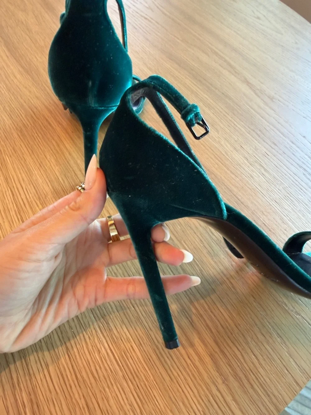 Saint Laurent Emerald Green Velvet Ankle-Strap Stiletto Sandals - Picture 6 of 10